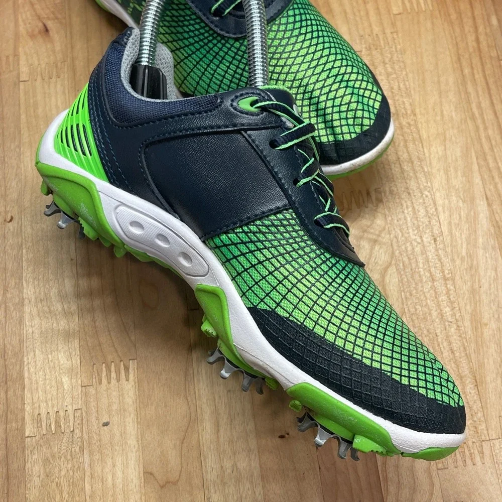 FootJoy Junior 45098 Spiked Golf Shoes Green Navy Blue Kids Size 2 M